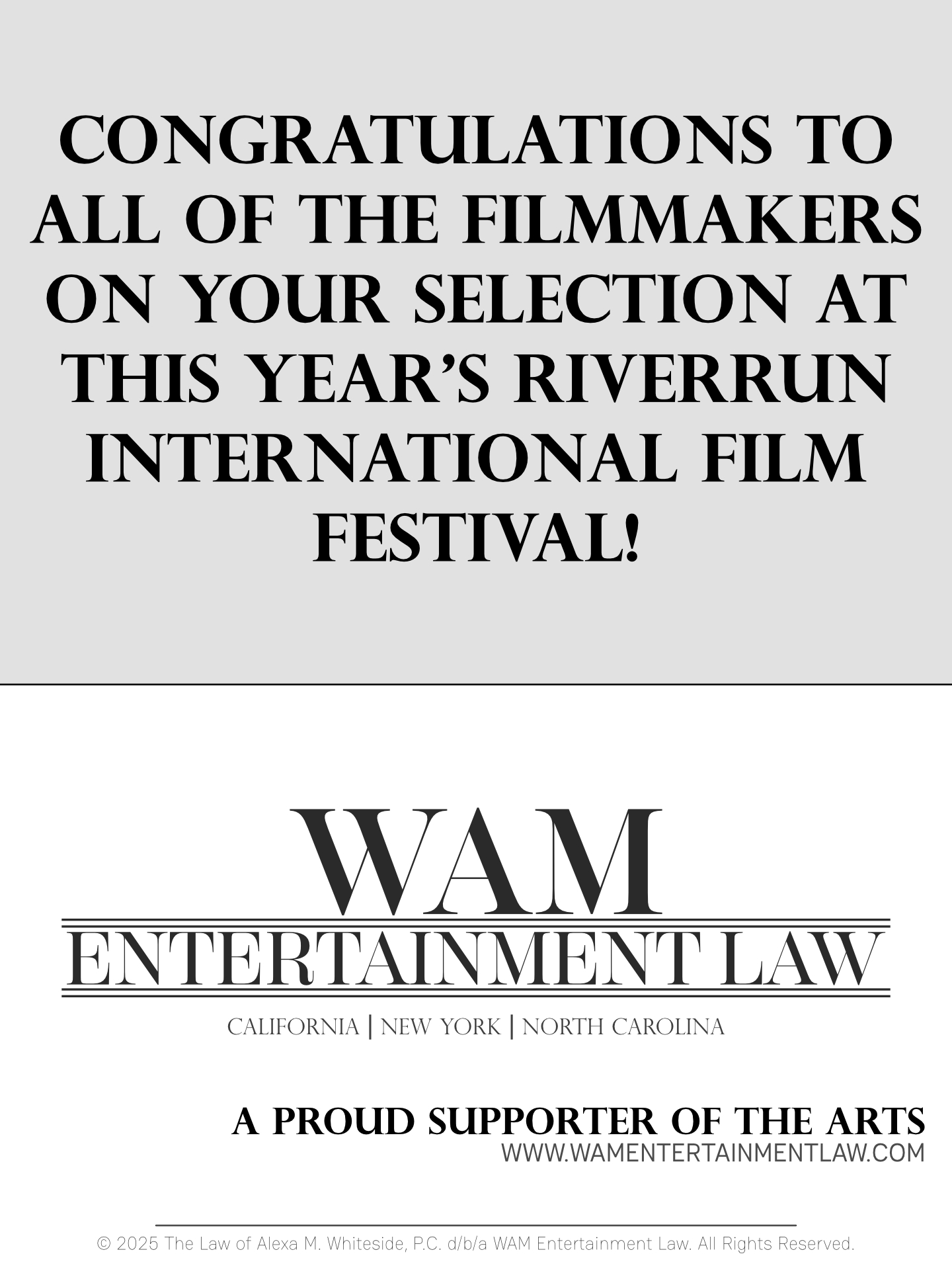 FESTIVAL NEWS: WAM Entertainment Law is a Sponsor of the 2025 RiverRun International Film Festival